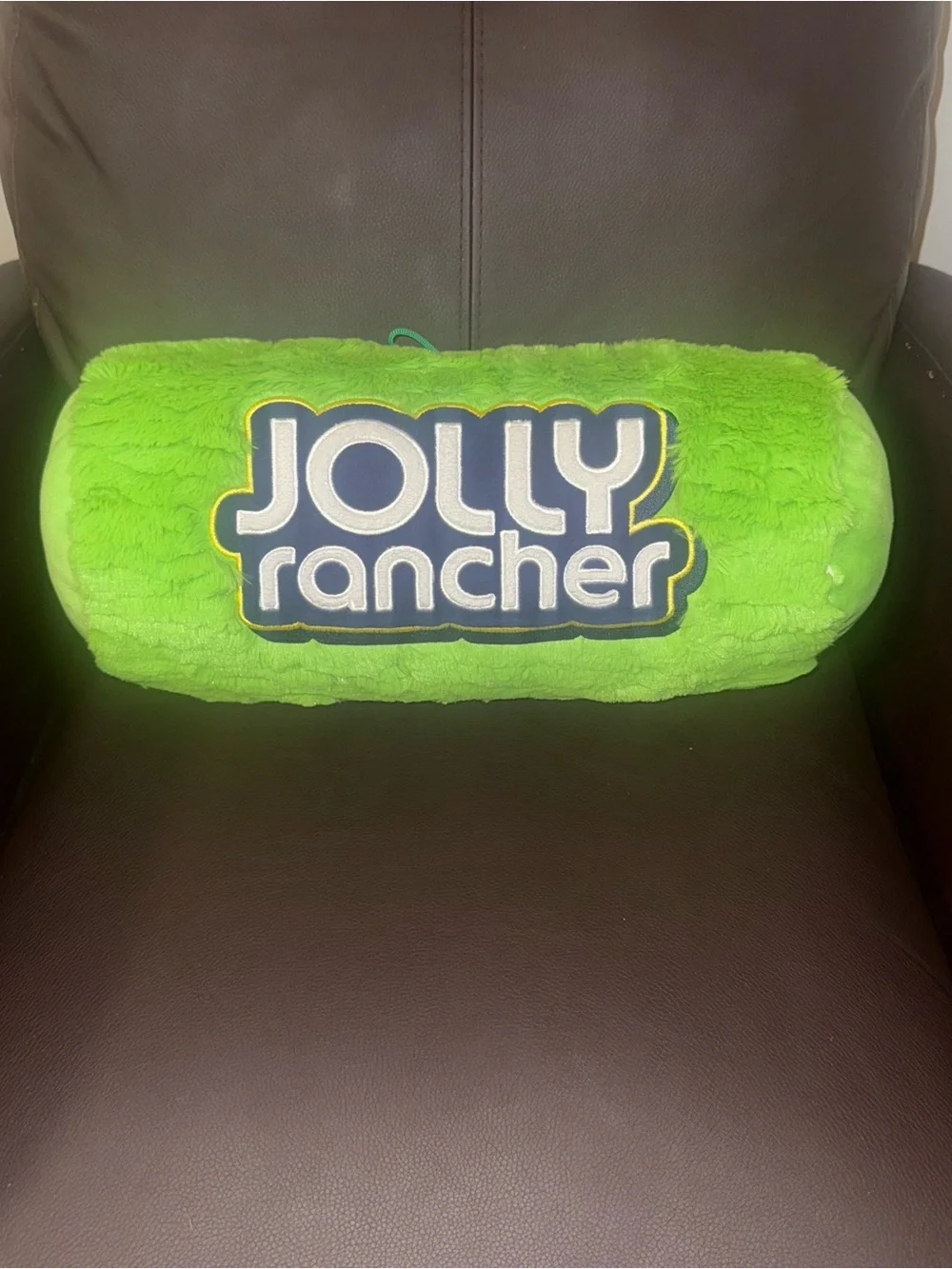 Jolly Rancher Green Plush Cylinder Decorative Pillow Embroidered Logo